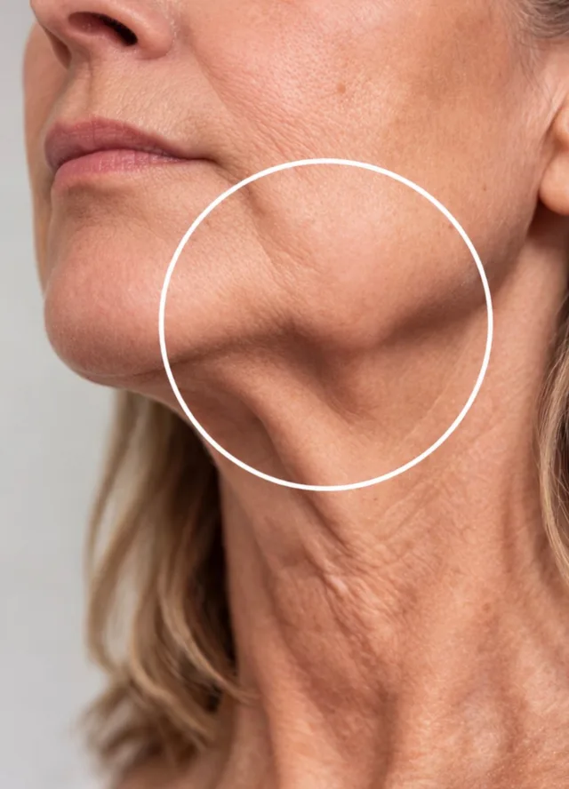 Loss of volume along the jawline and lower face