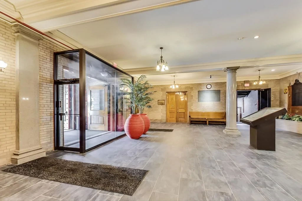 Lobby of the Armory building in Medford Square, home of Advanced Aesthetics Medford