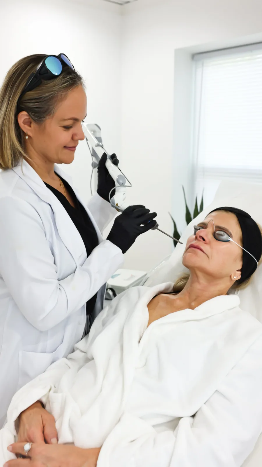 Provider preparing a Fotona laser treatment for a patient at Advanced Aesthetics