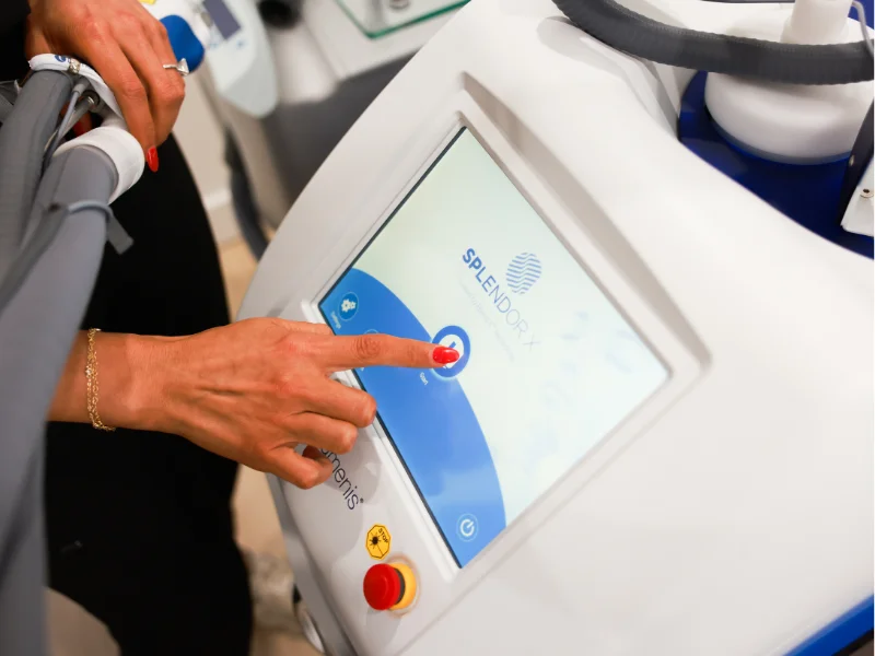 Provider setting up a laser treatment at Advanced Aesthetics